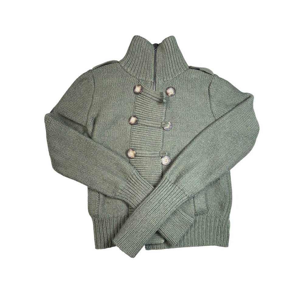 American Eagle Military Cardigan Sweater Olive Green Full Zip Button  Women's Lg